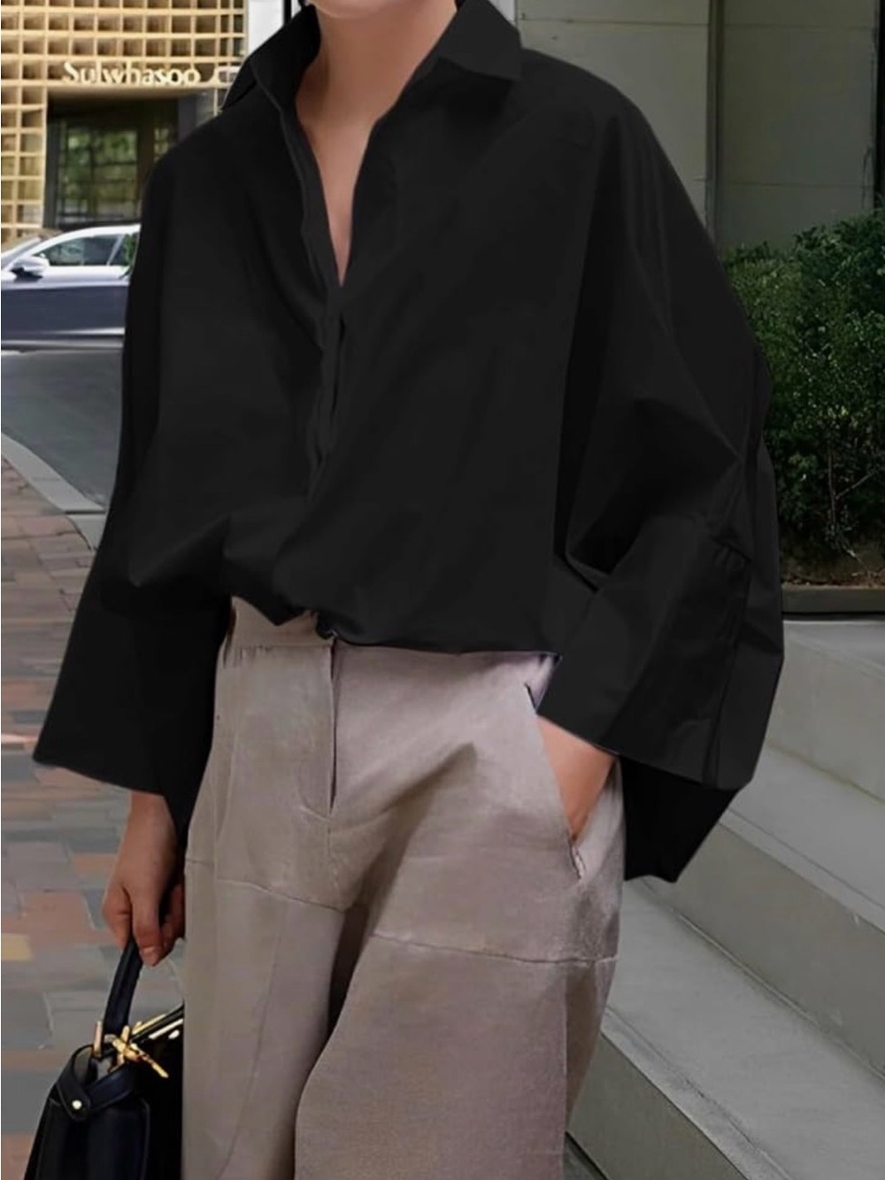 NWT UOOZEE Black Batwing Sleeve Button Up Crop Top Size X-Large